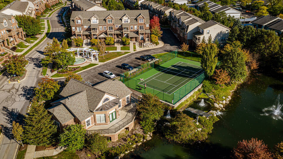 Aerial view of the Barclay Park club house and tennis court
